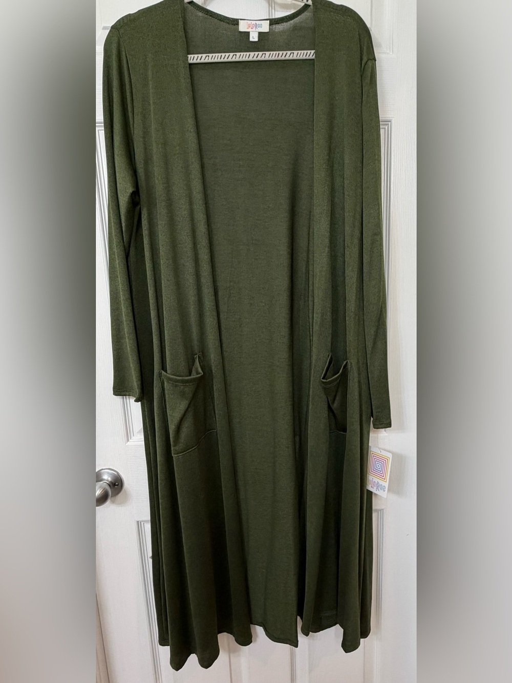LuLaRoe SARAH Olive Green Long Open Cardigan with Pockets